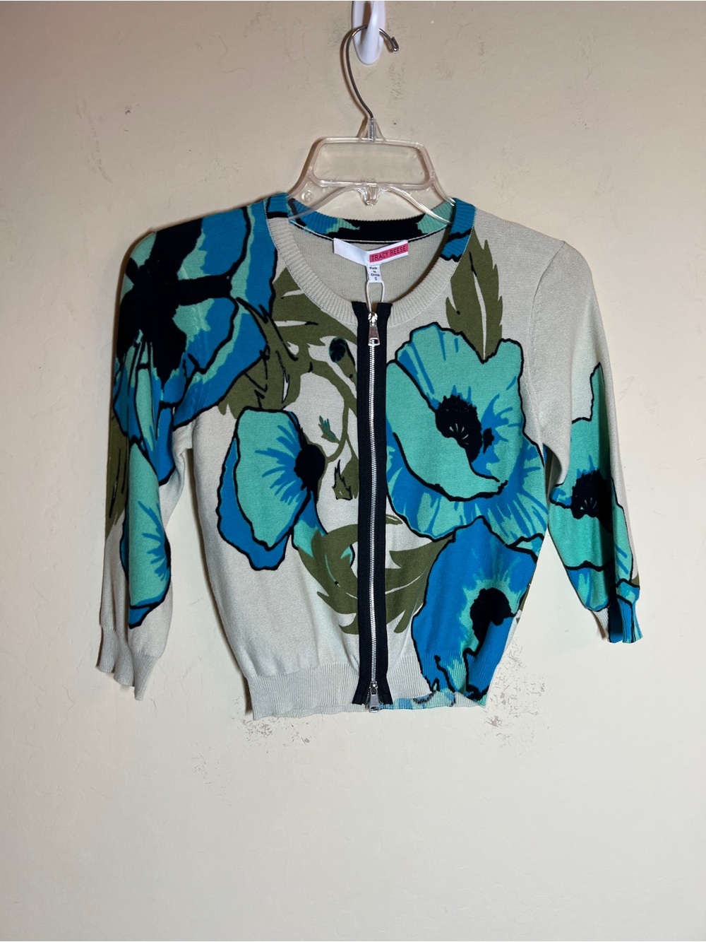 Tracy Reese Blue & Green Floral Zip Cardigan